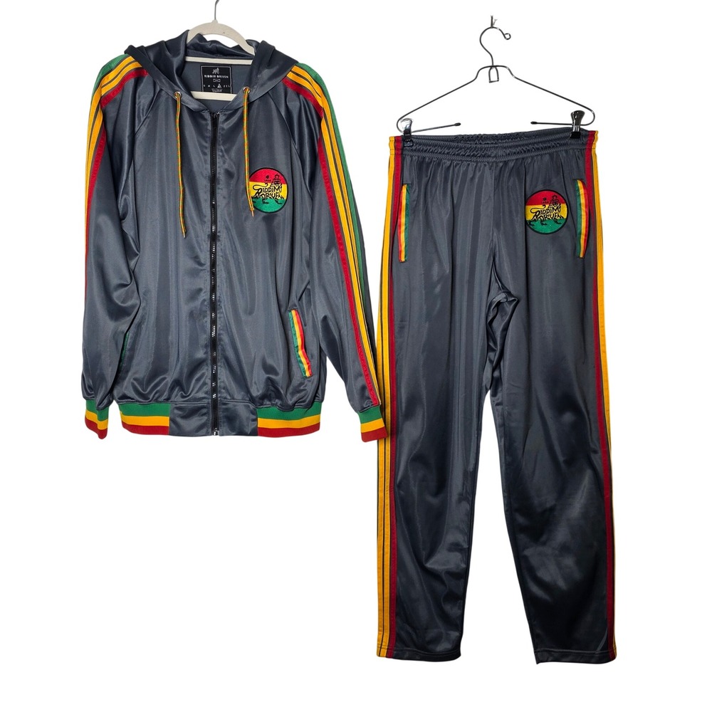 Riddim Driven Rasta Tracksuit Set XL Gray Red Yellow Green Lion Reggae Y2K 2pc